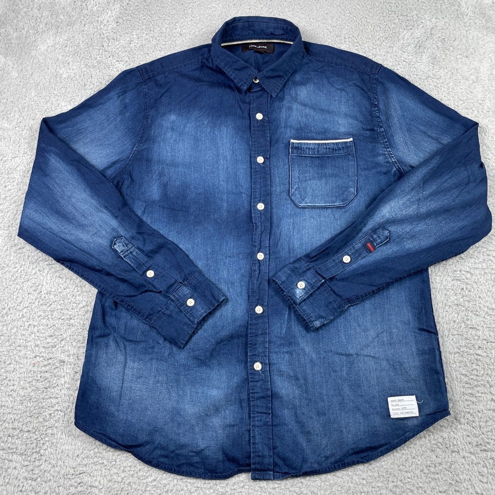 Adam Levine Denim Button Down Shirt Mens Medium Blue Long Sleeve 100% Cotton